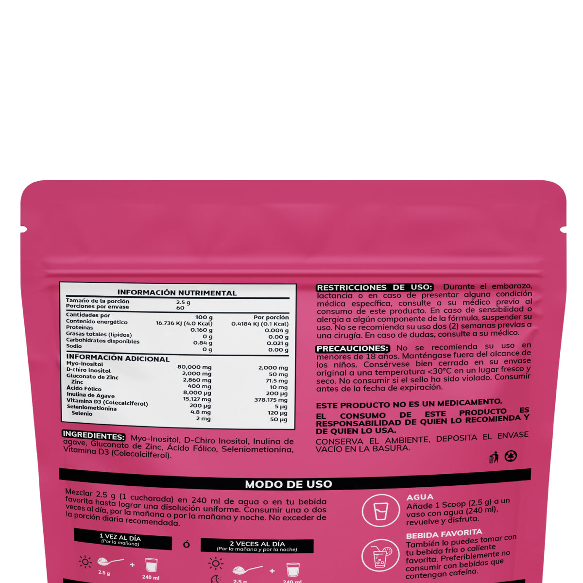 Beyond Vitamins Myo and D-Chiro Inositol 150 g Powder - back label